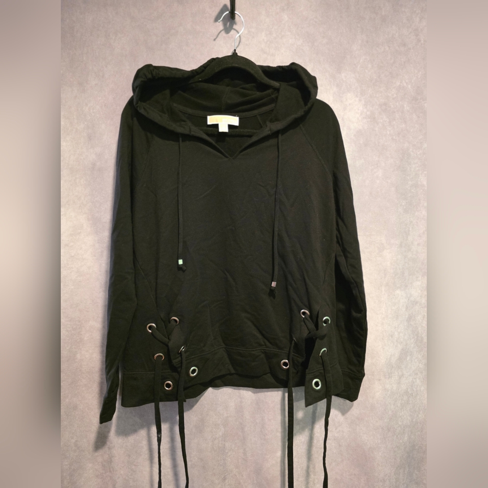 Michael Kors Black Hoodie with Lace-Up Detail